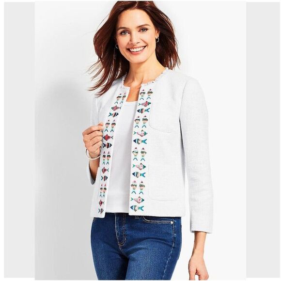 Talbots Tweed Jacket Size 24W White Embellished New Partial Tag * - Picture 1 of 13